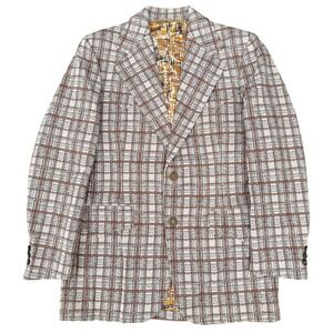 Vintage JCPenney Plaid Blazer Brown Tan Checkered Retro Sport Coat Size Medium